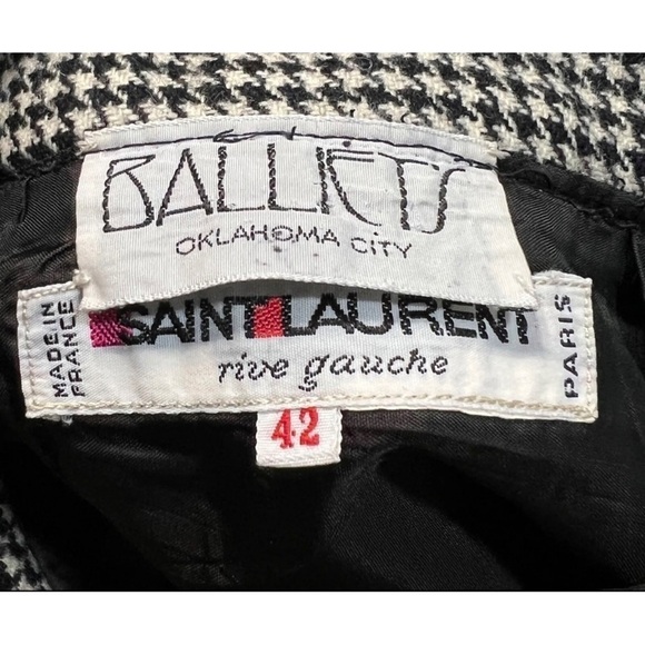 Vintage Saint Laurent 38 Women Sz 6 Black Houndstooth Wool Jacket Skirt Suit Set - Picture 16 of 16